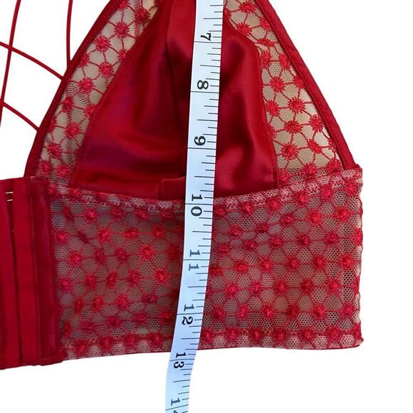 Victoria Secret Luxe Starburst Long Line Triangle Bra Red Sexy Strappy Satin M - Picture 15 of 16
